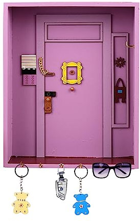 mumisuto Boîte à clés Murale en Bois, Porte Clé Mural Bois Friends Monica's Door, Support Clef Mural avec 6 Crochets, Boite a Clefs Murale Decorative, pour Salon, à L'entrée, Cuisine (Violet)