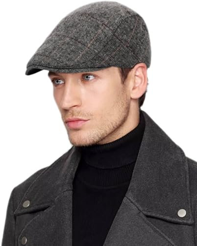 TRABIG Berretto Piatto Invernale Uomo in Tweed a Spina di Pesce, Cappello Uomo Regolabile, Plaid Coppola Unisex Basco Piatto Baschi Newsboy Flat cap Autunno/Inverno Scozzesi per Regalo