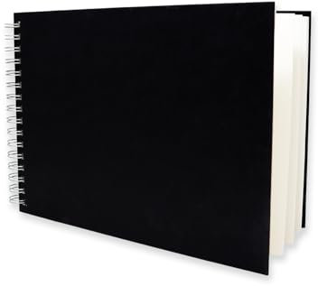 Artway Studio - Spiralgebundenes A4 Mischtechnik-Skizzenbuch - Querformat - 60 Seiten/30 Blätter aus 240gsm Multimedia-Papier - Schwarzes Skizzenbuch mit festem Einband, Schwarz