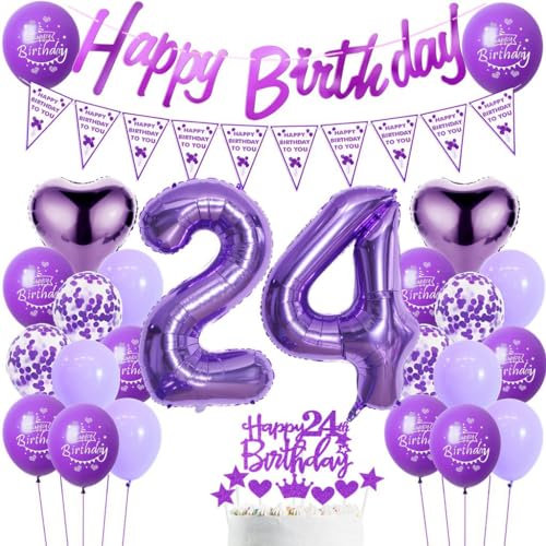 Palloncini compleanno 24 Anni Donna viola, decorazione 24 Anni compleanno Donna, palloncini 24 Anni compleanno viola, decorazione compleanno 24 Anni viola, palloncini 24 anni viola Donna