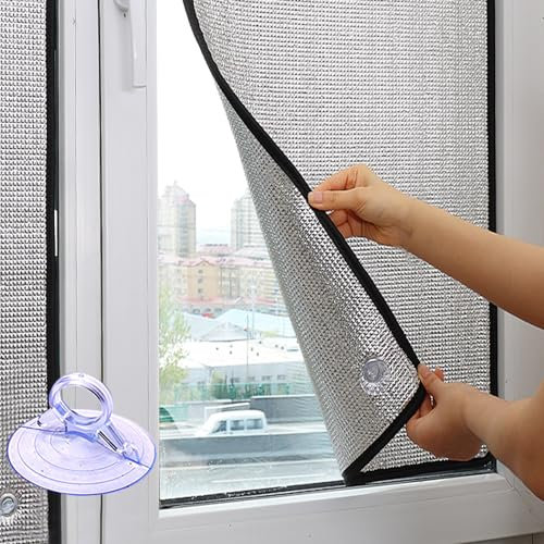 XUNFAKE Film Thermique pour Fenêtre, Film Isolant en Aluminium, Panneau Isolant, Protection des Regards Indiscrets,Film Occultant avec Ventouse, pour Fenêtres Et Portes en Verre