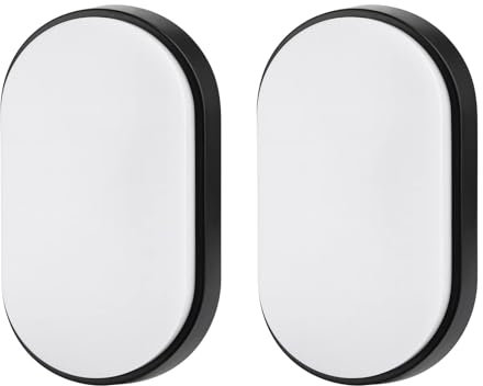 M EGA MEGACUBE 18W LED 4000K IP65 Ovale Wandleuchte mit schwarzer Blende für Innen, Außen, Bad, Büro, Flur, Korridor, Hauswirtschaftsraum, Schuppen, Werkstatt usw. - Verbesserte Version - 2 Stück