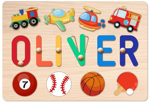 Personalisiertes Puzzle mit Namen, Personalisiert Holzpuzzle Geschenke mit Eingraviertem Text, Holzpuzzle Montessori Spielzeug 1,2,3 Jahre, Personalisierte Geschenke Baby