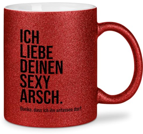 glitzertassen.de® | Ich liebe deinen sexy Arsch | Tasse mit Glitzer | Geschenkidee | Lustige Sprüche | Kaffeebecher | Keramik | 330 ml | Rot