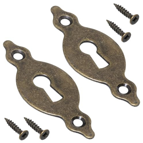 AERZETIX - C73730 - Paire de 2 rosettes plaques 67x27x1.5 mm pour serrure de porte à clé ordinaire - montage vérticale - cache trou de clé - en métal - couleur laiton vieilli - rosace ferrure cylindre