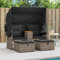 Homgoday Gartensofa 2-Sitzer mit Dach Sofa Couch Balkonsofa Gartenmöbel Rattansofa Loungesofa Terrassensofa Gartenbank mit Hockern Gartenliege Gartenmöbel Grau Poly Rattan