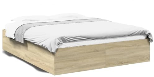 vidaXL Bettgestell, Bett Doppelbett für Schlafzimmer, Bettrahmen mit Lattenrost, Schlafzimmerbett Modernes Design, Sonoma-Eiche 150x200cm Holzwerkstoff