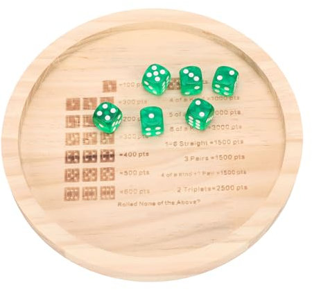 Holztablett mit 6 Würfeln, 18 X 18 X 1,5 cm, Klassisches Würfelspiel für Familienfeier, Klassenzimmer, Kneipe