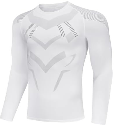 AMZSPORT Maglia Compressione Uomo Maglia Termica Manica Lunga Maglietta Palestra Compression Shirt Ciclismo Sportiva Running, Bianco, M