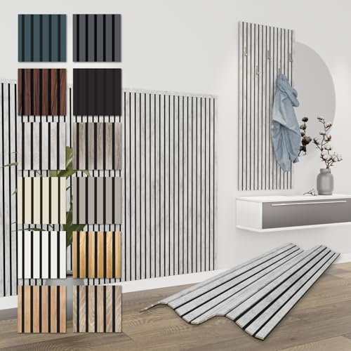 HEXIM Akustikpaneele 138,5x60cm - flexible Lamellenwand Holz MDF Wandpaneele Lamellenverkleidung Wandverkleidung Innendekoration schalldämmend (8 Paneele / 6,64 m² Chicago Concrete - APH10)
