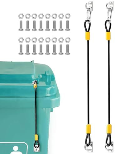 Wheelie Bin Lid Lock Outdoor Heavy Duty Wheelie Bin Locks Bear Proof Lock Set Rubber Coated Braided Wire Rope Trash Can Lid Closure Straps for Home Garden Patio Yard