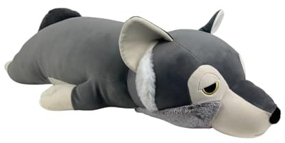 Nemu Nemu Animals 6292879 Plüschtier, Wolf Loulou, Kuscheltier, extra weich und kuschelig, Stofftier, Designed in Japan, Kuschelkissen, Größe XXL, 66 cm