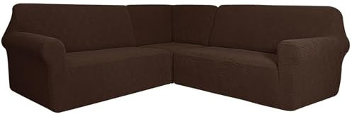 KFDZSW Ecksofa überzug, Sofabezug L Form 3-teilig Stretch Anti-rutsch Waschbar Sofa Überzug, Relaxsessel Ecksofahusse Für Sektionalsofa Möbelschutz (Braun,5-Sitzer)