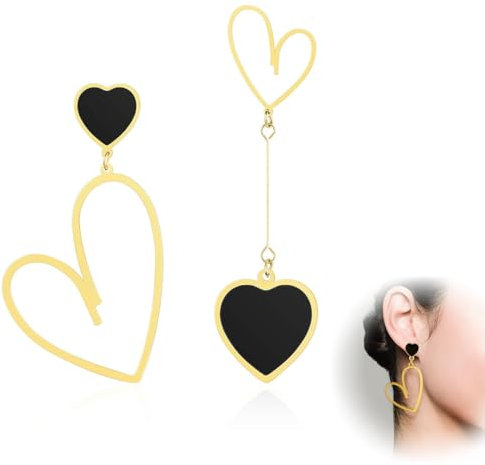 SULIUDAJI 1 Par Pendientes Corazon, Pendientes Largos, Pendientes Asimétricos De Corazón Grande Para Mujer Pendientes Colgantes De Oro Moda Pendientes De Corazón Colgantes Para Nniñas Regalo