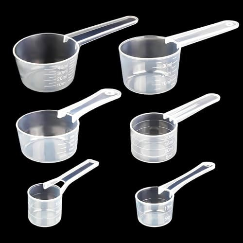ONEBOOM 6 Pezzi Cucchiaio Dosatore,Misurino Grammi Trasparenti,Graduazioni da 5g,7,5g,10g,15g,20g,25g,Misurazione Precisa,Facili da Pulire,Adatti per Caffè,Latte in Polvere,Detersivo in Polvere