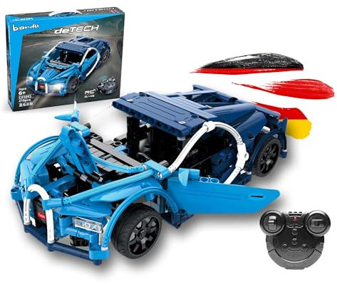 RC ferngesteuertes Auto aus CaDA Baustein-Set, Kompatibel mit Bugatti Chiron, Steck-Bausatz Fahrzeug, Luxus-Sportwagen DIY Modellbausatz aus Klemmbausteinen, Technik-Bausatz, für Kinder und Erwachsene