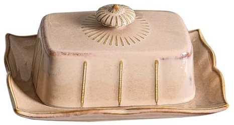 TOYANDONA Butter Plate Lid Ceramic Rectangular Butter Service Dish Khaki Vintage Style European Kitchen Utensil Suitable for Hotel and Home Use