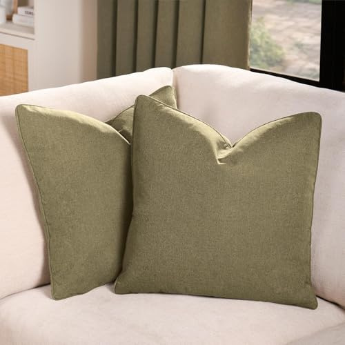 OHS 2 Pack Covers for Cushions Woven Texture Cushion with Hidden Zipper, Soft Linen Textured Design Pillow Covers For Sofa Bed Living Room, Sage Green-45x45cm