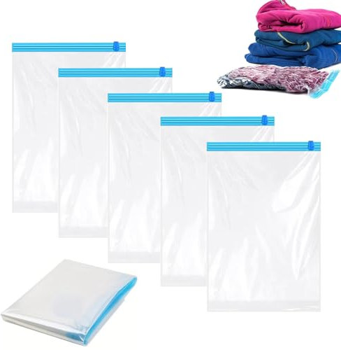 6 Stück Vakuumbeutel Set Reise, Wiederverwendbar Vakuumierbeutel zum Rollen, Vakuumbeutel für Kleidung Aufbewahrungsbeutel Vakuum Kleiderbeutel für Reisegepäck, 60 x 40cm