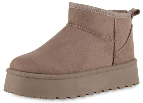 VAN HILL Damen Winter Boots Plateau Profilsohle Bequem Schuhe 216563 Khaki 41