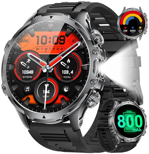 SUNKTA Montre Connectée Homme avec Appels/800mAh Longue Autonomie Batterie/Lampe de Poche/1,85'' Grande Écran/2 Bracelet, 5ATM Étanche 100 Modes Sport Fréquence Cardiaque Android iOS Smartwatch