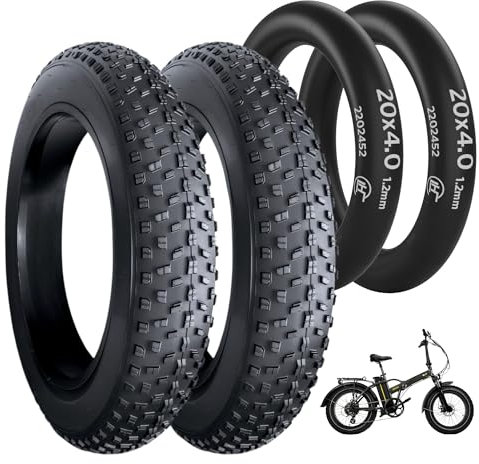 BITUME | 2x Pneu 20x4 pour Fatbike Vélo VTT tout Terrain Résistant aux Crevaisons + 2x Chambres à Air Incluses