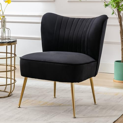 Ya-Home Sessel aus Samt Loungesessel gepolsterter Einzelsofa mit Metallbeinen modern Ohrensessel Lesesessel für Wohnzimmer/Schlafzimmer/Balkon, Schwarz