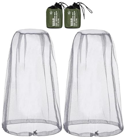 2 Pcs Mosquito Head Net, Mosquito Head Mesh (46 * 46CM)+2 Storage Bags, for Outdoor Hiking Camping Climbing Walking Fly Insects Bugs Prevent(Grey)