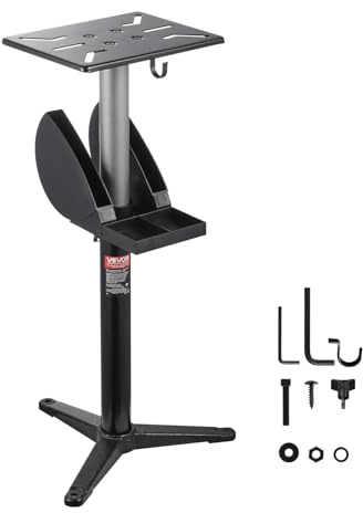 VEVOR Soporte para Amoladora de Banco, Pedestal de Suelo con Tornillo de Banco y Placa de Montaje, con Compartimento para Muelas Abrasivas y Base de Hierro Fundido Resistente, 370 x 370 x 900 mm
