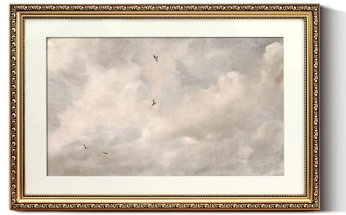 ARPEOTCY Große Wandkunst, Vintage, goldgerahmt, klassische Himmelswolken, Arbeitsbilder, Gemälde, Leinwanddrucke, Kunstwerk mit antikem Rahmen, viktorianische Wanddekoration für Galerie, Wohnzimmer