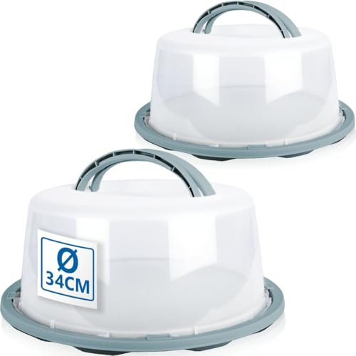 Stimo 2x Kuchen Transportbox rund mit Tragegriff Tortenhaube Kuchenbehälter mit Klickverschluss (Pastell-Blau)