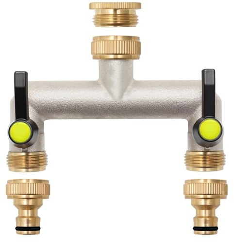 HAPPOW 2 Wege Verteiler Wasser 3/4 Zoll – Wasserverteiler aus Messing mit Verlängertem Griff, 3/4Adapter, Wasserhahn Verteiler 2 Wege für Garten,Hof, Waschmaschine & Haushalt
