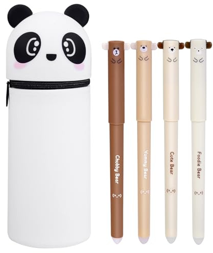 Weiche Silikontasche Kawaii Federmäppchen, 2 in 1 Stand up Federmäppchen Reißverschluss Tischstifthalter, Cartoon Federmäppchen mit 4 Radierbare Stifte für Schule Home Office Supplies Pencil Case