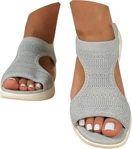 Orthotic Sandalen Damen Sommer Breite Füße Schuhe - Bequem Waschbare Slingback Wandern Slides Sandals mit Weiche Fussbett - Outdoor Wassersandalen Casual Strick Plateau Sandalen Sommerschuhe Frauen