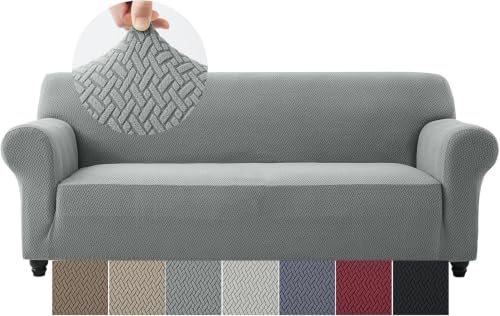 Moonlight Bedding Grey Sofa Cover 3 Seater Jacquard Spandex Non Slip Sofa Cover for Dogs Pets Cats High Stretch Living Room Furniture Sofa Protector