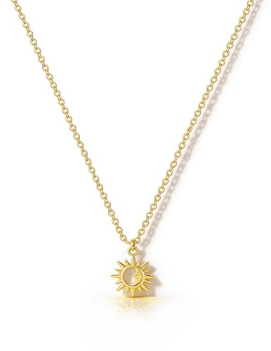 HANLI 14K Gold Vergoldet Halsketten Damen Zarte Horn Davidstern Schmetterling Sonne Lotus Volleyball Baseball Cowboystiefel Anhänger Kette mit für Frauen Mädchen Wasserfeste Hautverträglich Schmuck