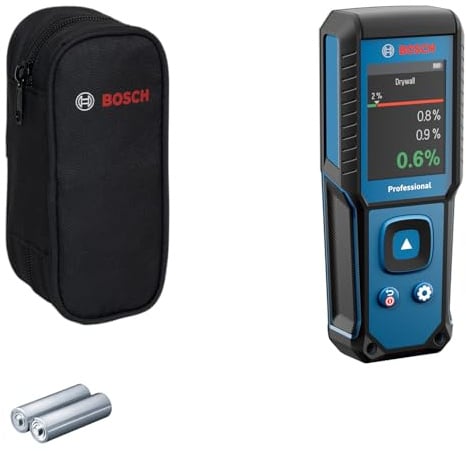 Bosch Professional Feuchtemessgerät GMM 1-15 (nicht-invasiv, misst 37 Holzarten und 10 Baustoffe, Schutzklasse IP 65, 2x AA-Batterie, Tasche)