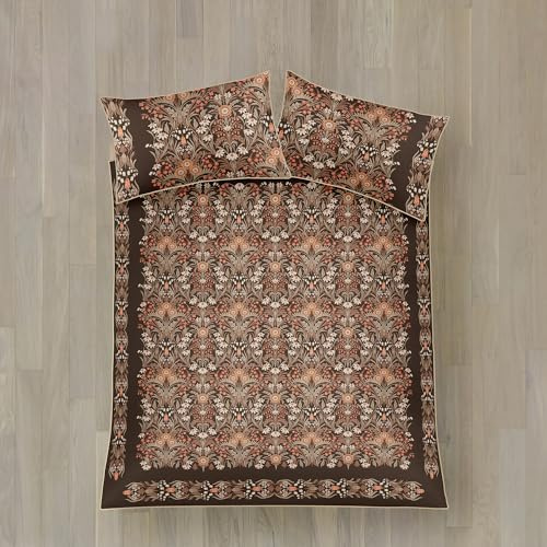 Appletree Heritage Duvet Cover Set, 100% Cotton Sateen, Super-King 260x220cm, Chocolate, Floral Pattern, 200 Thread Count, with 2 Pillowcases, Orange