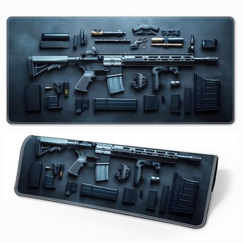 Cool Military Weapon Build Weapon Parts Display Large Gaming Mouse Pad,Desk Mat for Keyboard and Mousepad,Multi-Size for Laptop & Desktop Use (Style A16 3mm,11.8 × 31.5 in)