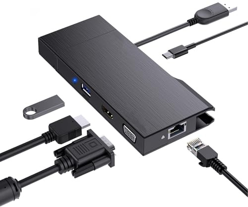 Cuifati 9 In 1 USB C -Dockingstation, Dual Display USB3.0 Hub Multiport -Adapter, Multiport -Dongle mit RJ45 HD Multimedia Interface VGA -Port, für Siege für OS X