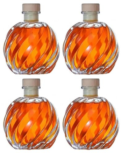 Bafnsiji Bouteille en Verre avec Bouchon,Bouteille Vide avec Bouchon en liège,Paquet de 4 Bouteilles en Verre Transparent avec Couvercle hermétique,Bouteille en Verre avec Bouchon pour Whisky,250ml