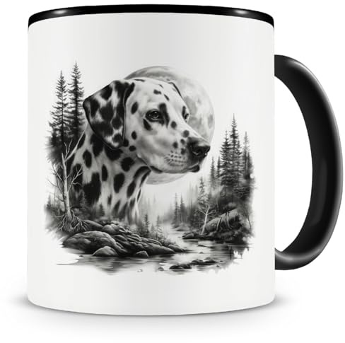 Samunshi Taza con texto en alemán Dálmata en el bosque, taza de té para perros, fans de café, tazas divertidas para cumpleaños para hombres y mujeres, taza de café, té
