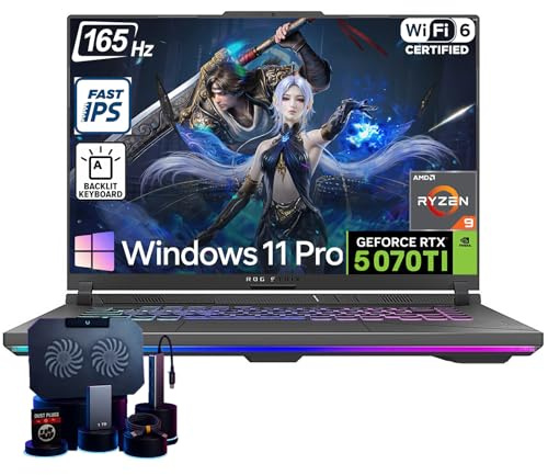 ASUS ROG Strix-G16 Gaming Laptop - AMD Ryzen 9 8940HX (Up to 5.3 GHz), NVIDIA GeForce RTX 5070 Ti, 16 165Hz 300 nits Display, 64GB DDR5 RAM, 4TB SSD, WiFi 6E, Backlit KB, Win11 Pro, with Accessories