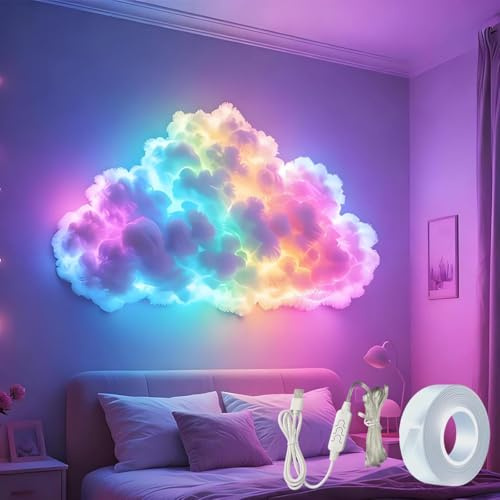 DIY USB-Powered Thundercloud LED Light Decor - 3D Big Cloud Lightning Light Kit, 3D Thundercloud LED-Licht, RGB Musik-Synchronisation mehrfarbige Atmosphäre Lichtleiste Weihnachtsdekoration (400CM)