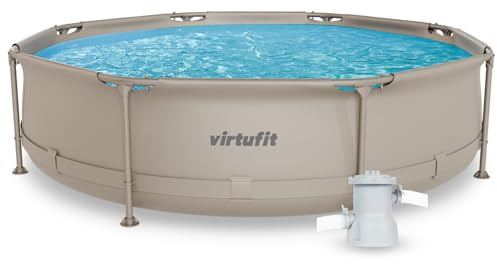 VirtuFit Piscina rotonda Ø 305 x 76 cm, beige – compatta – telaio robusto – pompa filtro inclusa