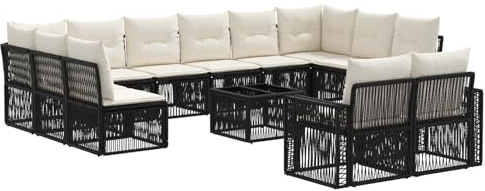 vidaXL Gartensofa-Set 13 pcs Schwarz und Cremeweiß Poly-Rattan, Moderne, wetterfeste, modulare Garten-Sofas, Bequeme Loungemöbel, Flexible Sitzlösung, stylisch