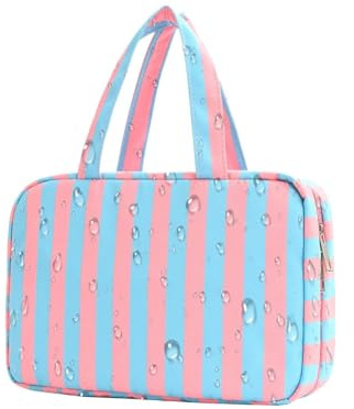 Trousse De Toilette Femme Pochette À Rayures Pliable Avec Crochet Et 4 | Trousse toilette femme Rangement Tote Armoire Salle De Bain Croisière Vacances Week-End Douche Valise
