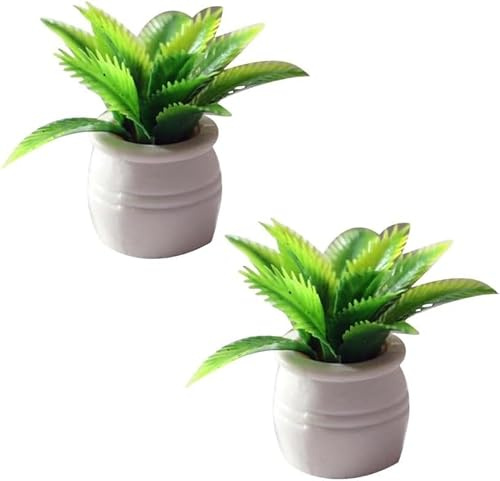 2 Pieces Dollhouse Decoration Plant Pots Miniature Green Potted Bonsai Model Dollhouse Accessories Decor,1:12 Scale Doll House Miniature Plant Model, DIY Decoration Props Accessories