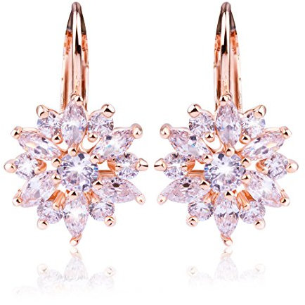 Regalo Natale Donna Cerchio Orecchini Placcato Oro Fiore Zirconia Cubica Orecchini