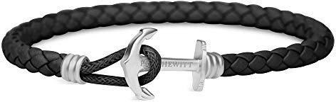 PAUL HEWITT Anker Armband Herren und Damen PHREP Lite - Männer und Frauen Leder Armband (Schwarz), Armband mit Anker Schmuck aus Edelstahl (Silber)